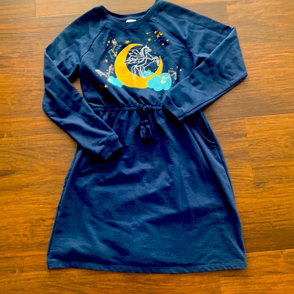 Long sleeve unicorn dress pockets 7-8